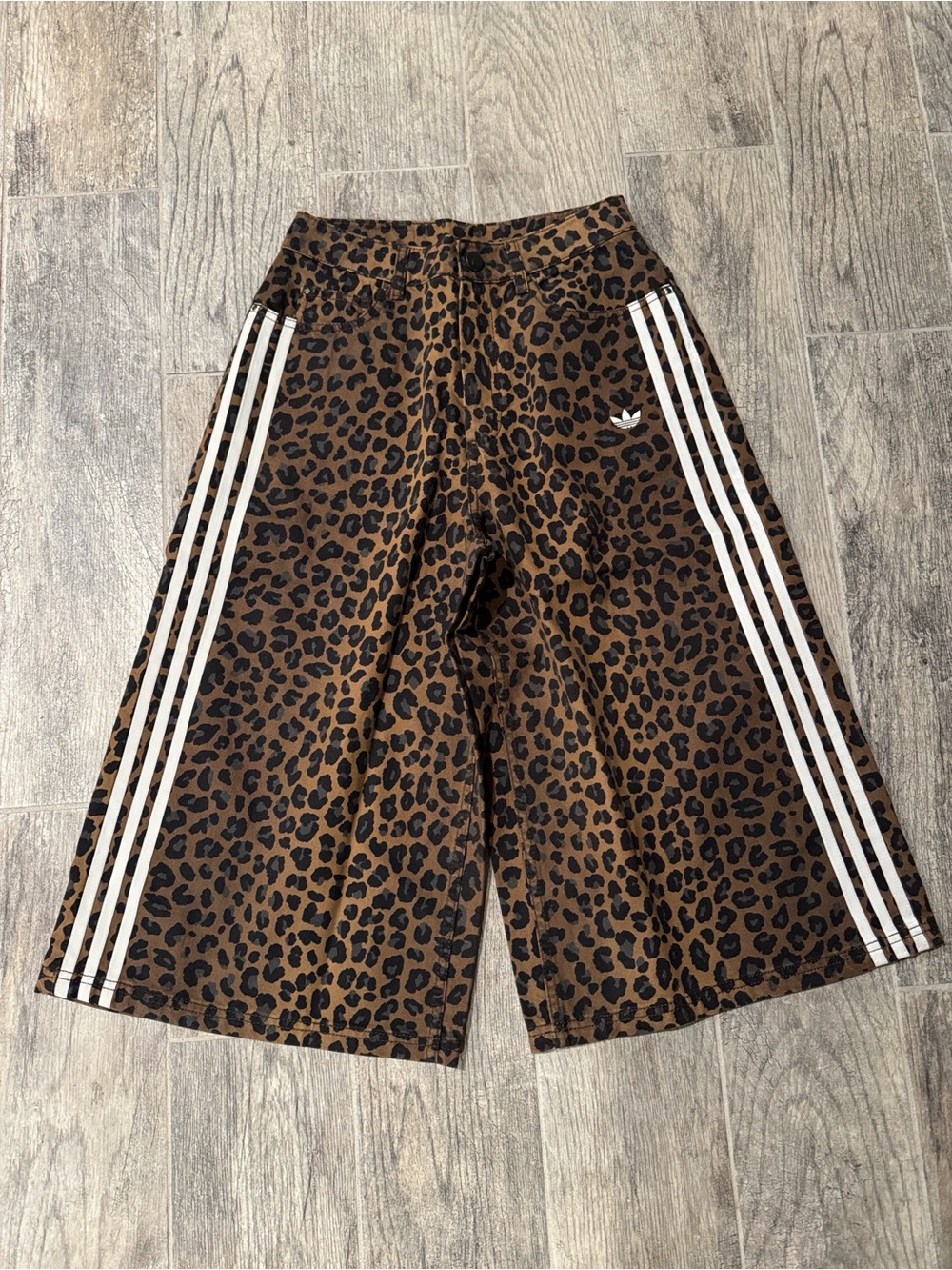 adidas Brown Leopard Print Bermuda shorts  with White Stripes
